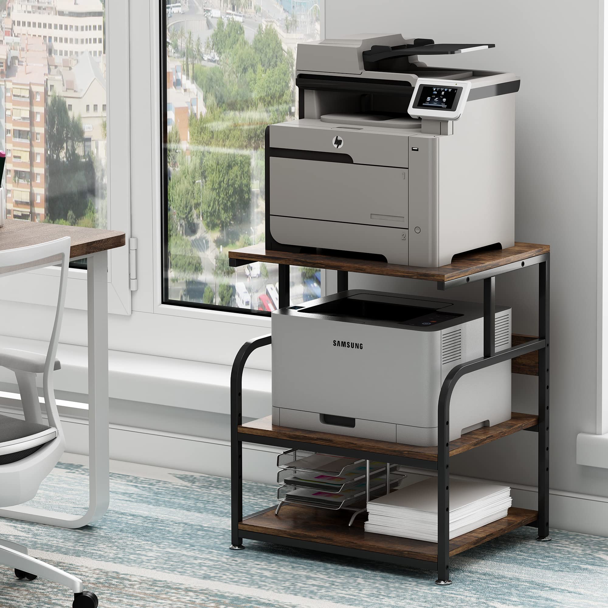 Fannova Large Printer Stand With Adjustable Storage Shelf, 3 Tier Printer Cart With Wheels For Home Office Organization, Rolling