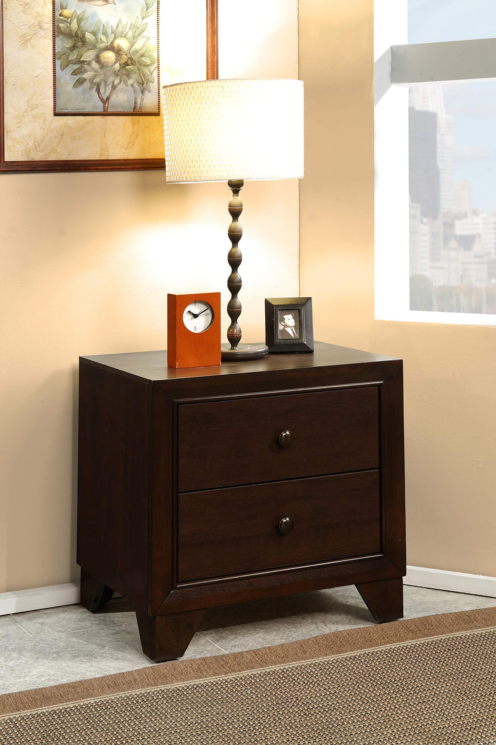 Benjara Benzara Wooden Nightstand with Drawers, Brown,