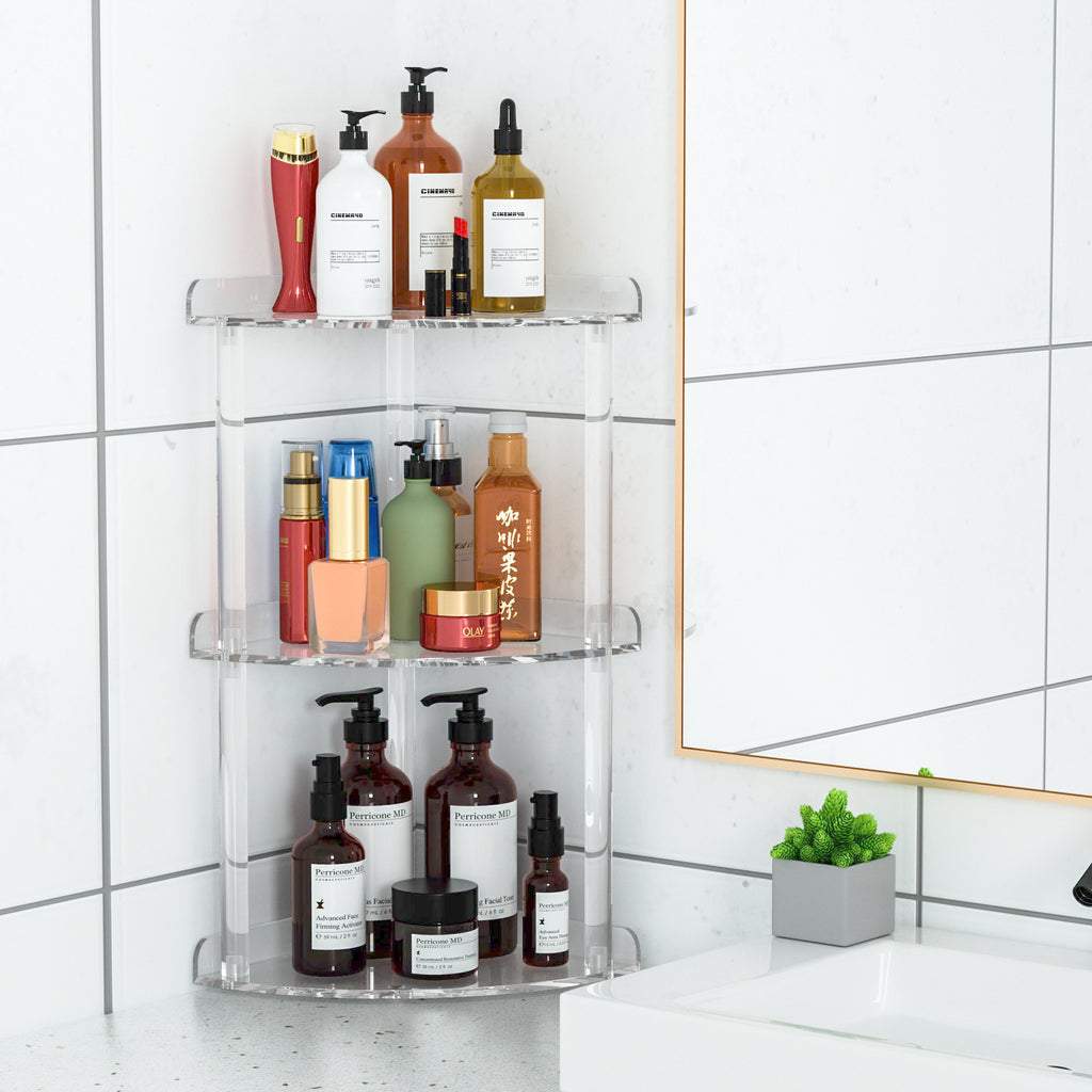 Sezanrpt 3 Tier Countertop Corner Organizer Shelf 7X7X15.7 Inch, Countertop Acrylic Bathroom Corner Shelf, Clear Vanity Storage Organizer For Cosmetics, Toiletries