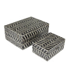 Deco 79 Mother Of Pearl Shell Handmade Decorative Box Chevron Pattern Decorative Keepsake Boxes With Hinged Lid, Set Of 2 Storag