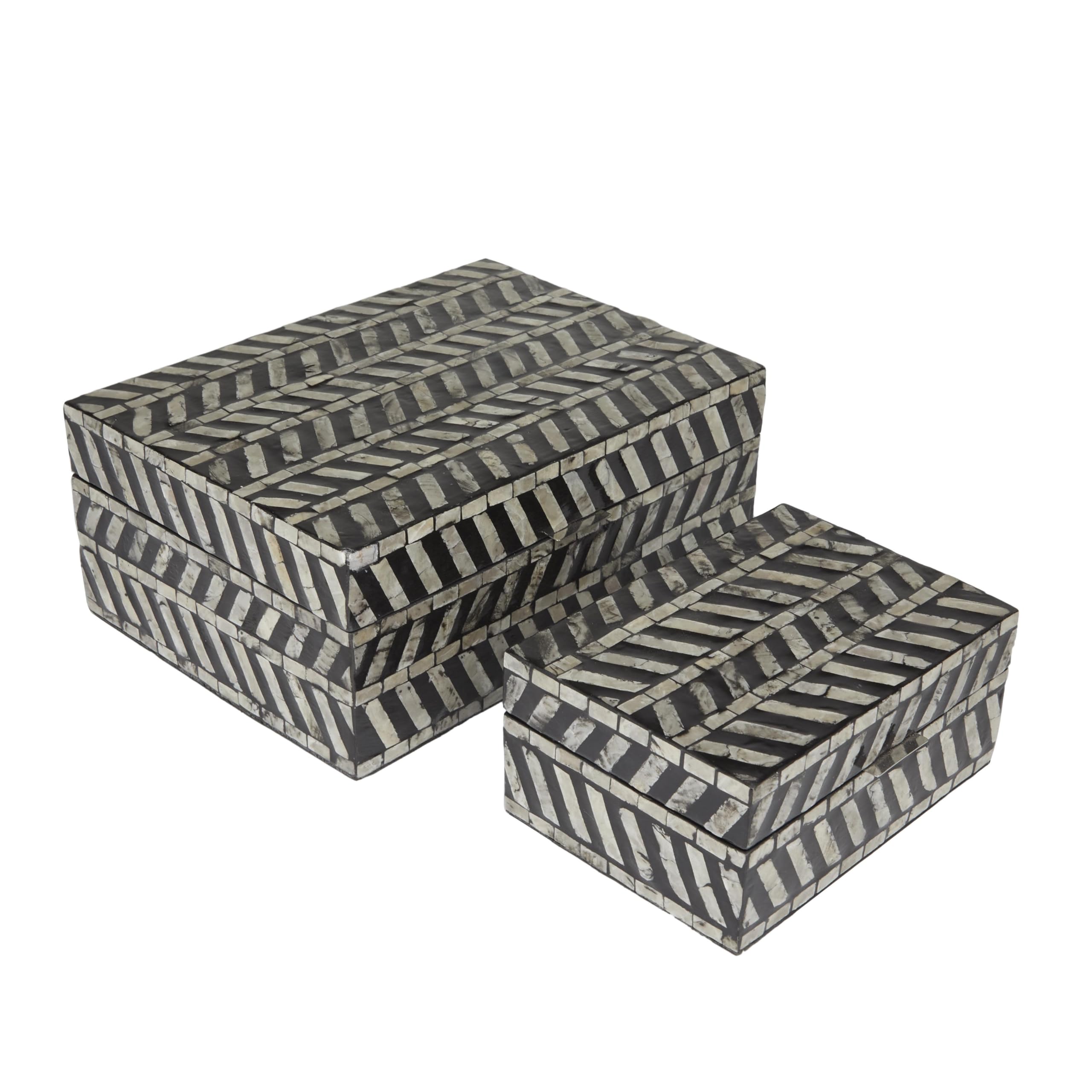 Deco 79 Mother Of Pearl Shell Handmade Decorative Box Chevron Pattern Decorative Keepsake Boxes With Hinged Lid, Set Of 2 Storag