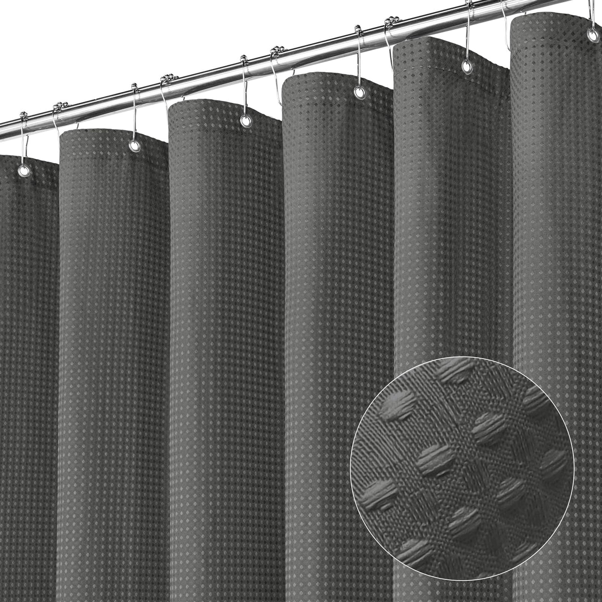 Gibelle Charcoal Grey Shower Curtain, Waffle Weave Textured Fabric Shower Curtain For Bathroom - Soft Cloth & Hotel Spa Luxury,