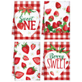 Bencailor 4 Pcs Strawberry Kitchen Towels Summer Berry Hand Dish Towels Absorbent White Red Grid Tea Towel Fast Drying Housewarm