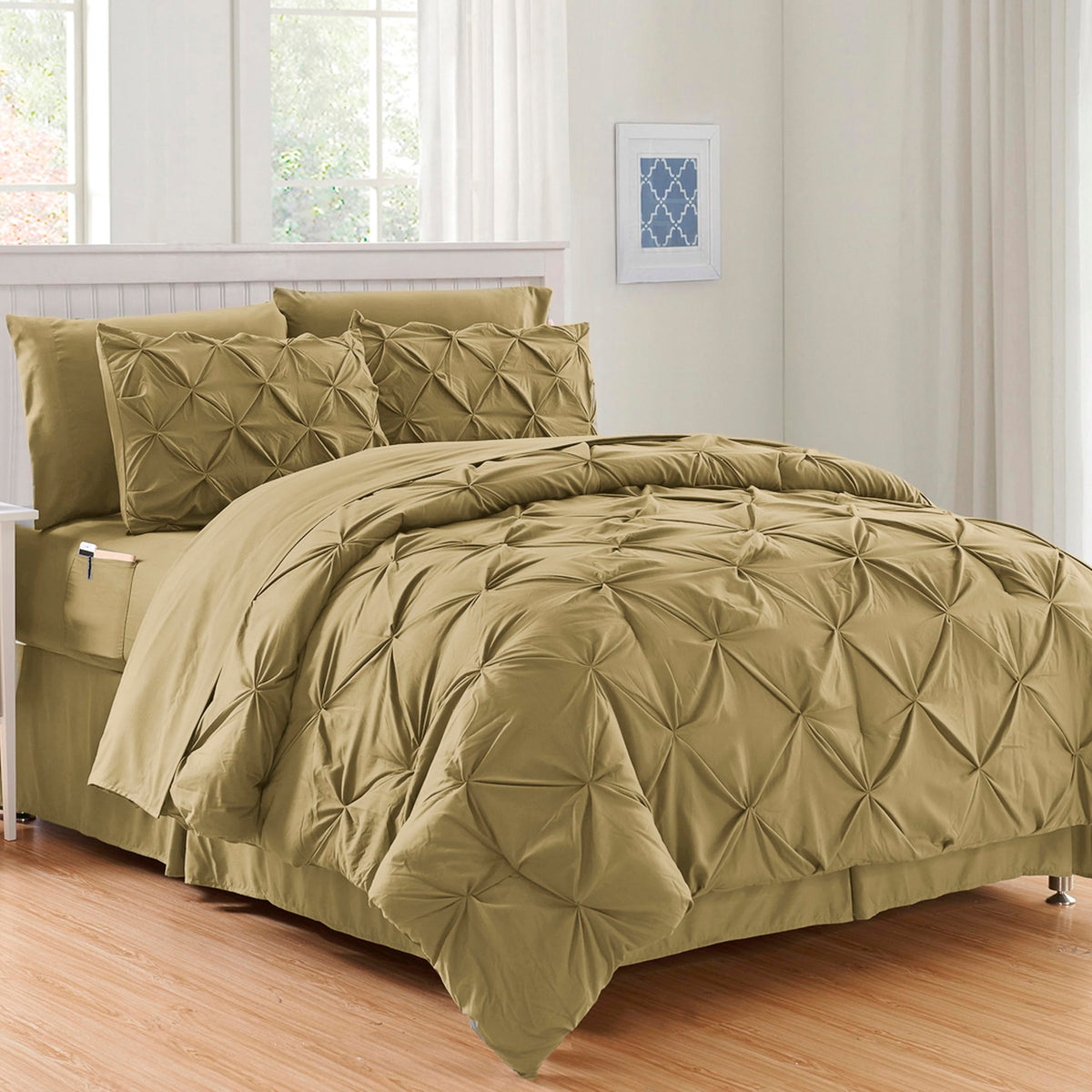 Elegant Comfort Luxury Softest, Coziest 8-Piece Bed-In-A-Bag Comforter Set - Silky Soft Complete Set Includes Bed Sheet Set With Double Sided Storage Pockets, King/California King, Taupe