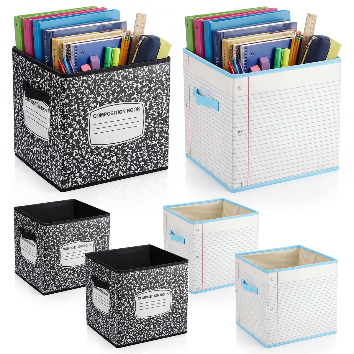 Briwooody 6 Pcs 11 Inch Composition Book Classroom Fabric Storage Bins Cube Classroom Must Have Cubby Basket Bin Notebook School