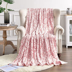 FY FIBER HOUSE Flannel Fleece Throw Blanket Super Soft Lightweight Microfiber with Flower Print for Couch, 90''X90'', Peach
