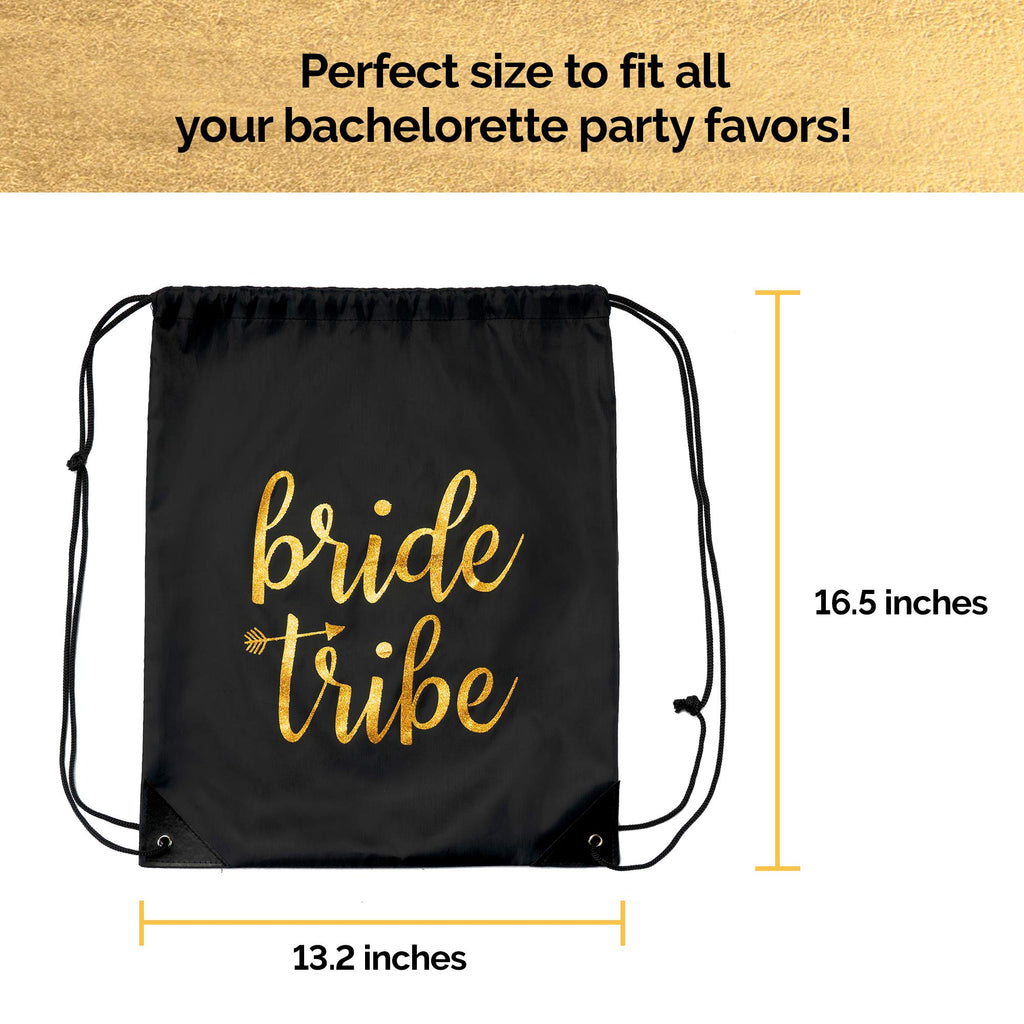 Pop Fizz Designs | Bride & Bride Tribe Drawstring Bags (7 Pack) | Bags For Bachelorette Party | Black