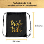 Pop Fizz Designs | Bride & Bride Tribe Drawstring Bags (7 Pack) | Bags For Bachelorette Party | Black