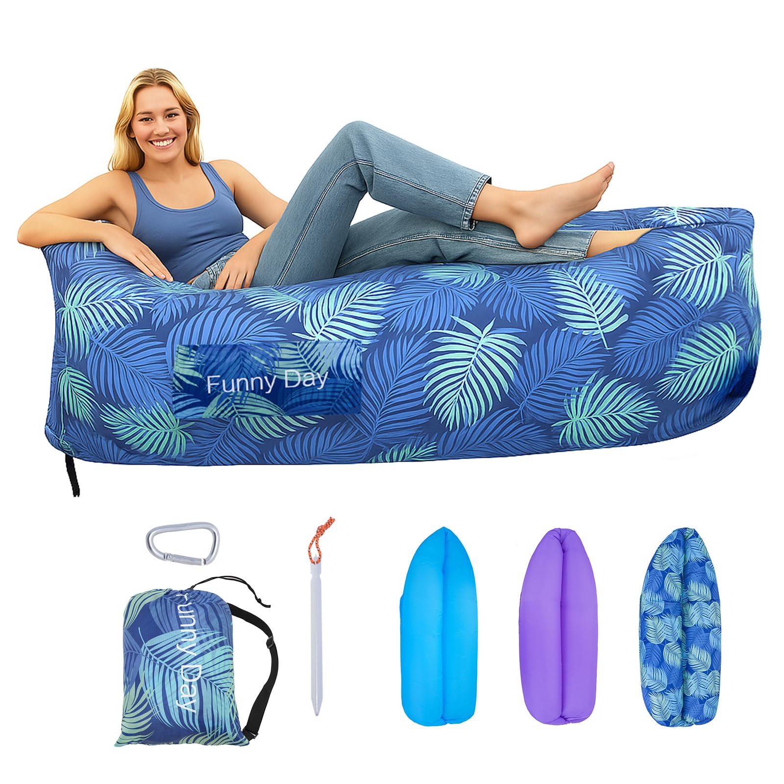 Inflatable Lounger, 210T Polyester air Sofa, Inflatable Couch for Camping, can Withstand 450 lbs air Chair, Pocket and Matching 