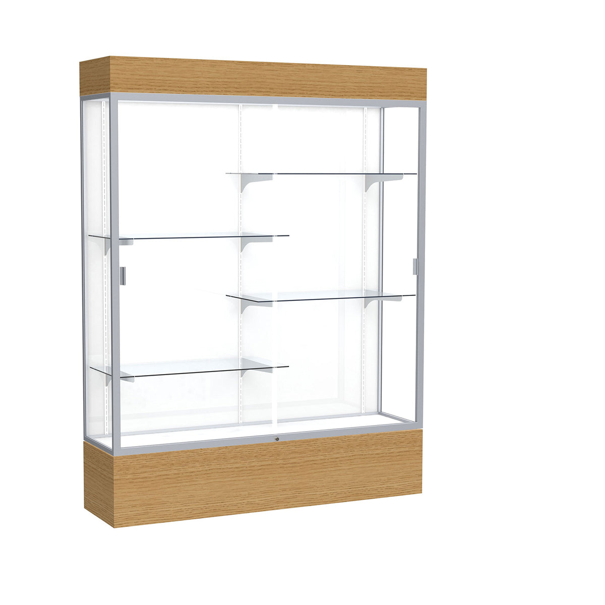 Waddell Reliant Lighted Wood Veneer Floor Display case, 60&quot;x80&quot;x16&quot;, Natural Oak/Satin Natural