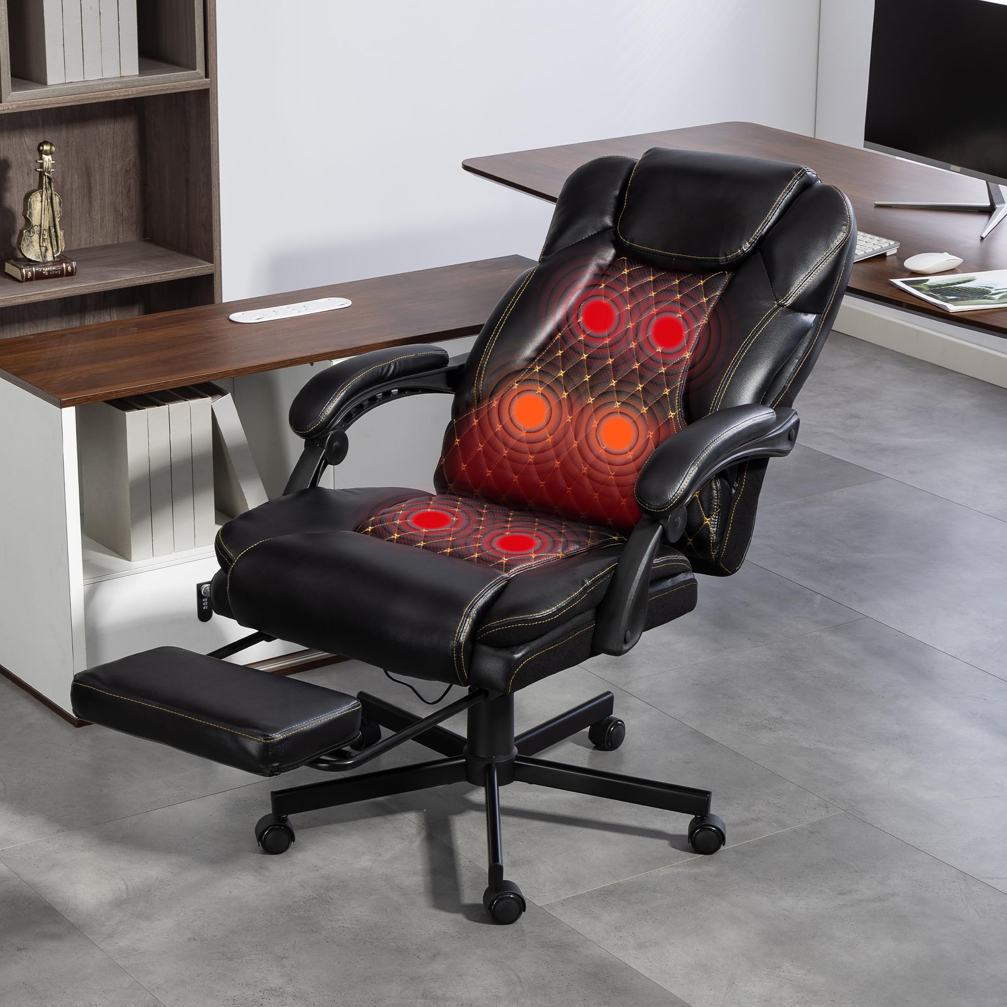 WENTUM Massage Office Chair with Foot Rest, 6 Points Vibration Heating Executive Chairs Ergonomic Home Office Desk Chair with Re