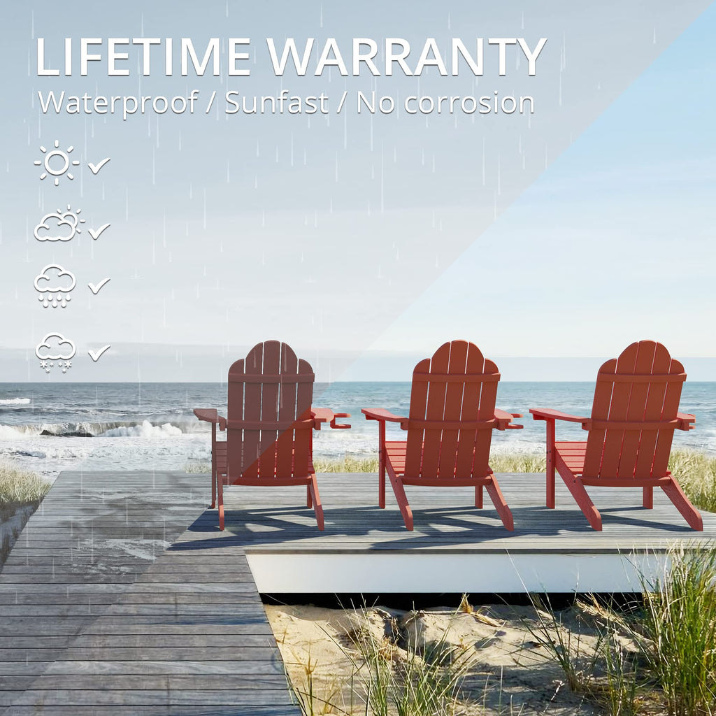 Lue Bona Poly Lumber Adirondack Chairs Set Of 8, Red Adirondack Chairs With Cup Holder, 350Lbs Modern Adirondack Chair Weather Resistant, Plastic Patio Adirondack Chair For Fire Pit, Backyard