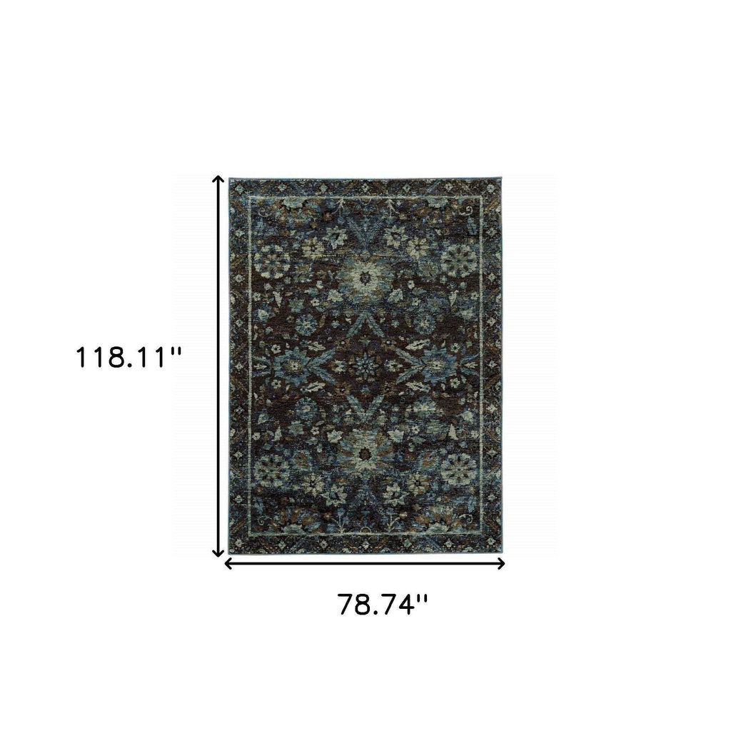 HomeRoots 510082 6 x 9 ft. Navy & Blue Oriental Power Loom Stain Resistant Rectangle Area Rug