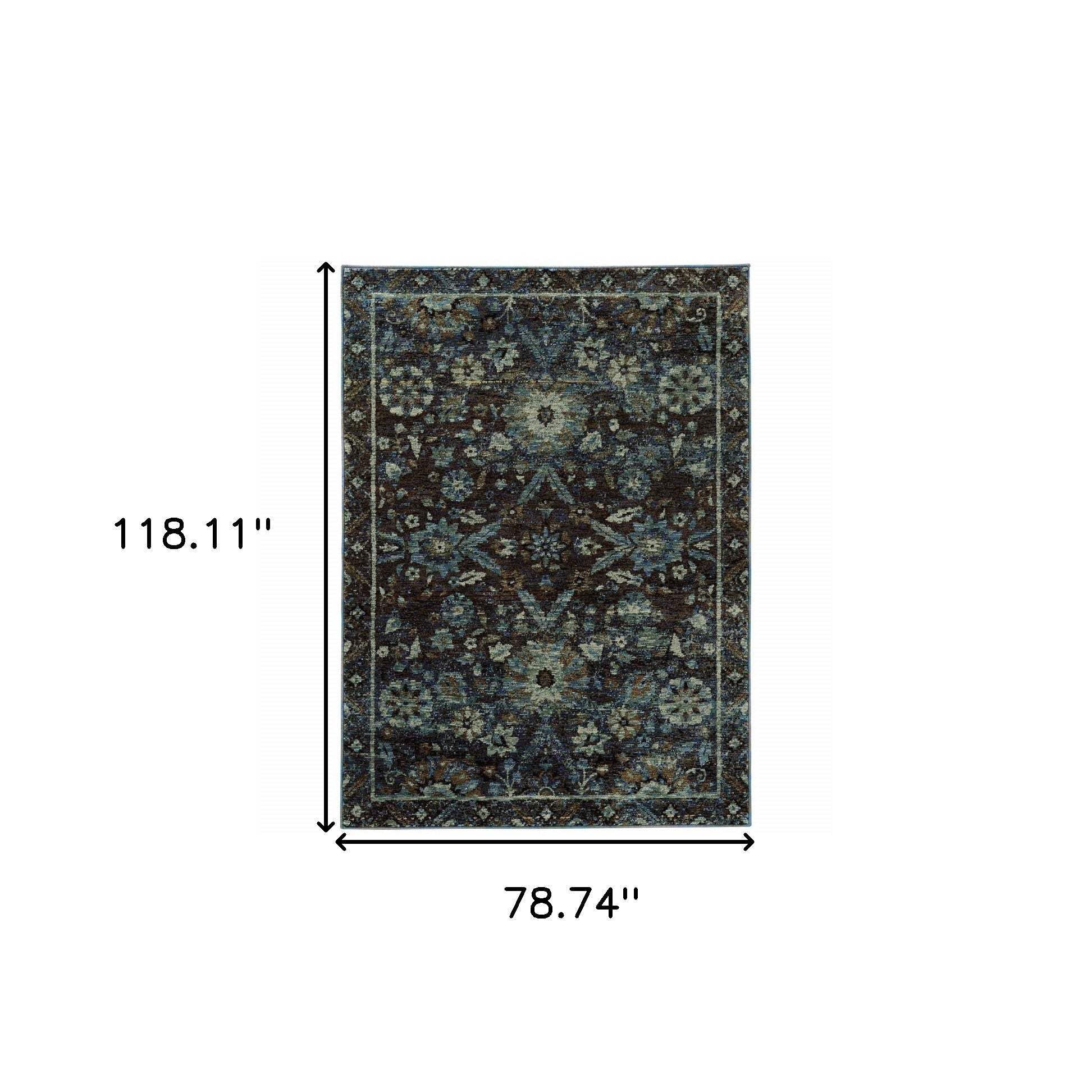 HomeRoots 510082 6 x 9 ft. Navy & Blue Oriental Power Loom Stain Resistant Rectangle Area Rug
