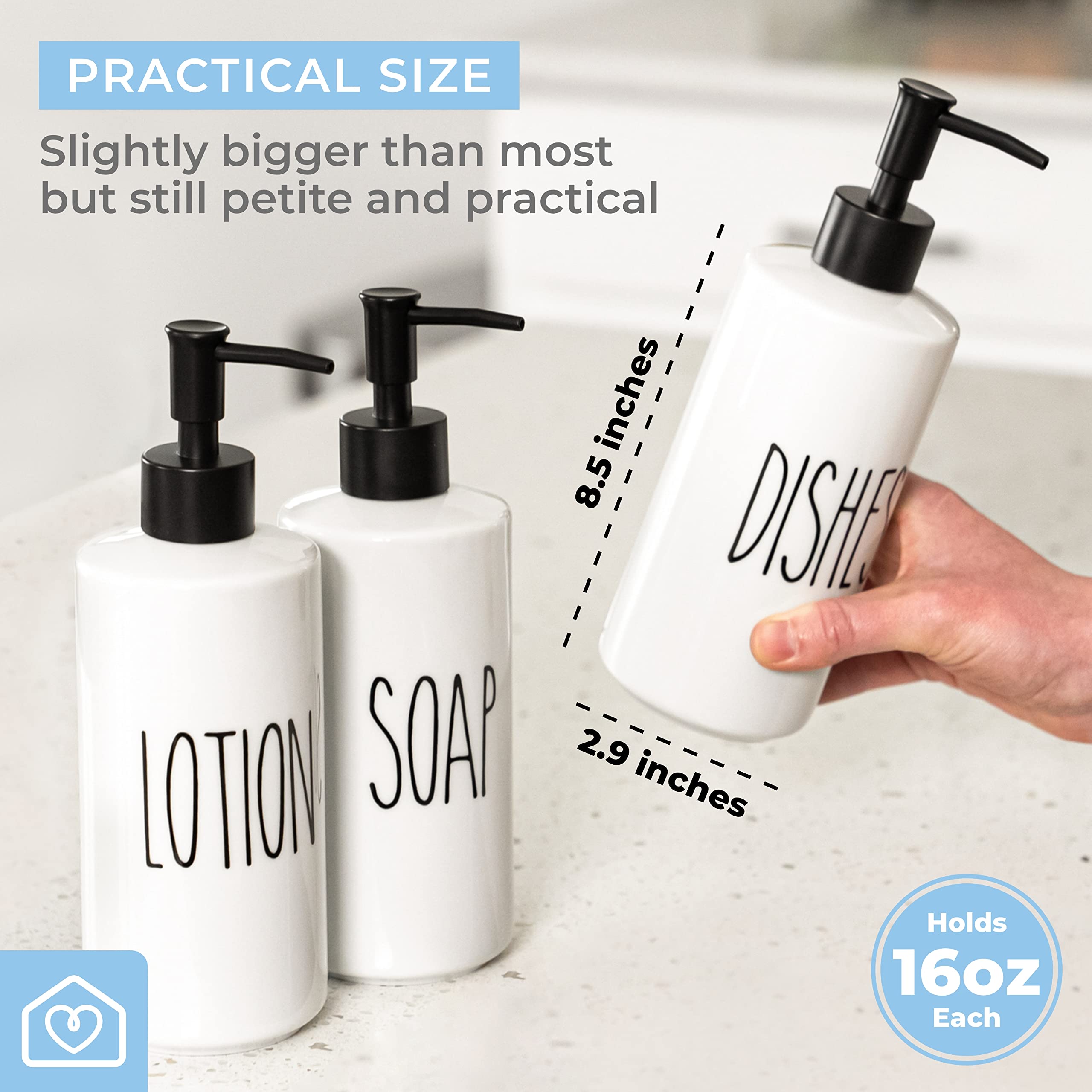 Heartland Home Porcelain 16Oz Kitchen Soap Dispenser. Detergent Dispenser Or Dish Soap Dispenser For Kitchen Sink. White Soap Di