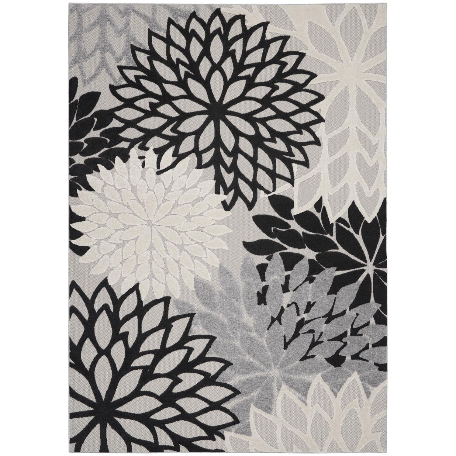 Nourison Aloha Indoor/Outdoor Black White 9' X 12' Area Rug, Tropical, Botanical, Easy Cleaning, Non Shedding, Bed Room, Living
