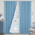 LAMIT Blue 100% Blackout Linen Curtains, 84 Inch Linen Textured Living Room Farmhouse Curtains Room Darkening Back Tab and Rod P