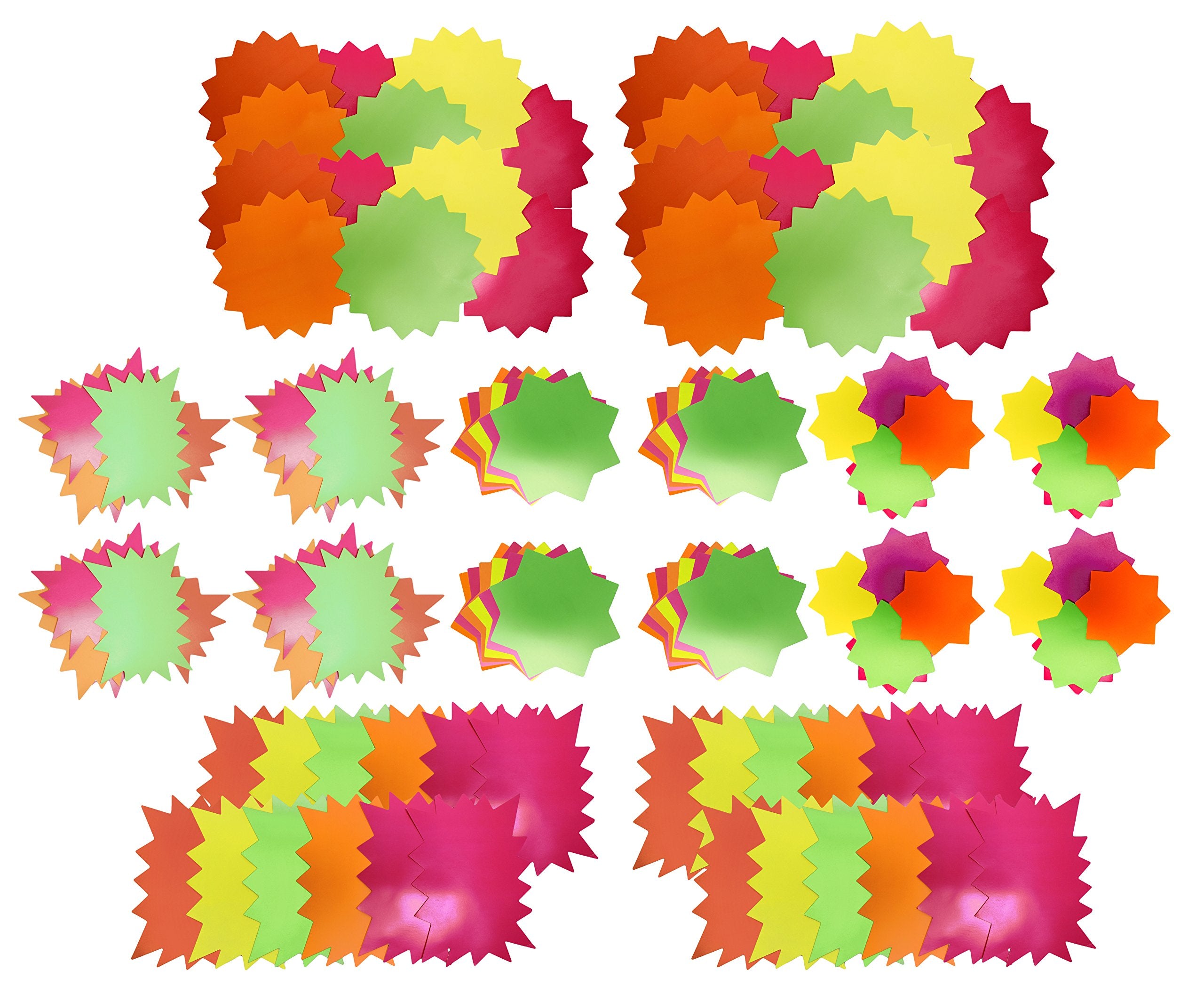 Neon Starbursts Cut-Outs - Perfect For School-Boards, Offices, Memos, Arts And Crafts And More! (4 Pack)