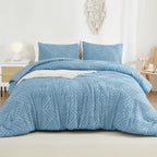 Andency Grayish Blue Comforter Set King Size, 3 Pieces Boho Bedding Set & Collections, Farmhouse Tufted Fluffy Bedding Comforter