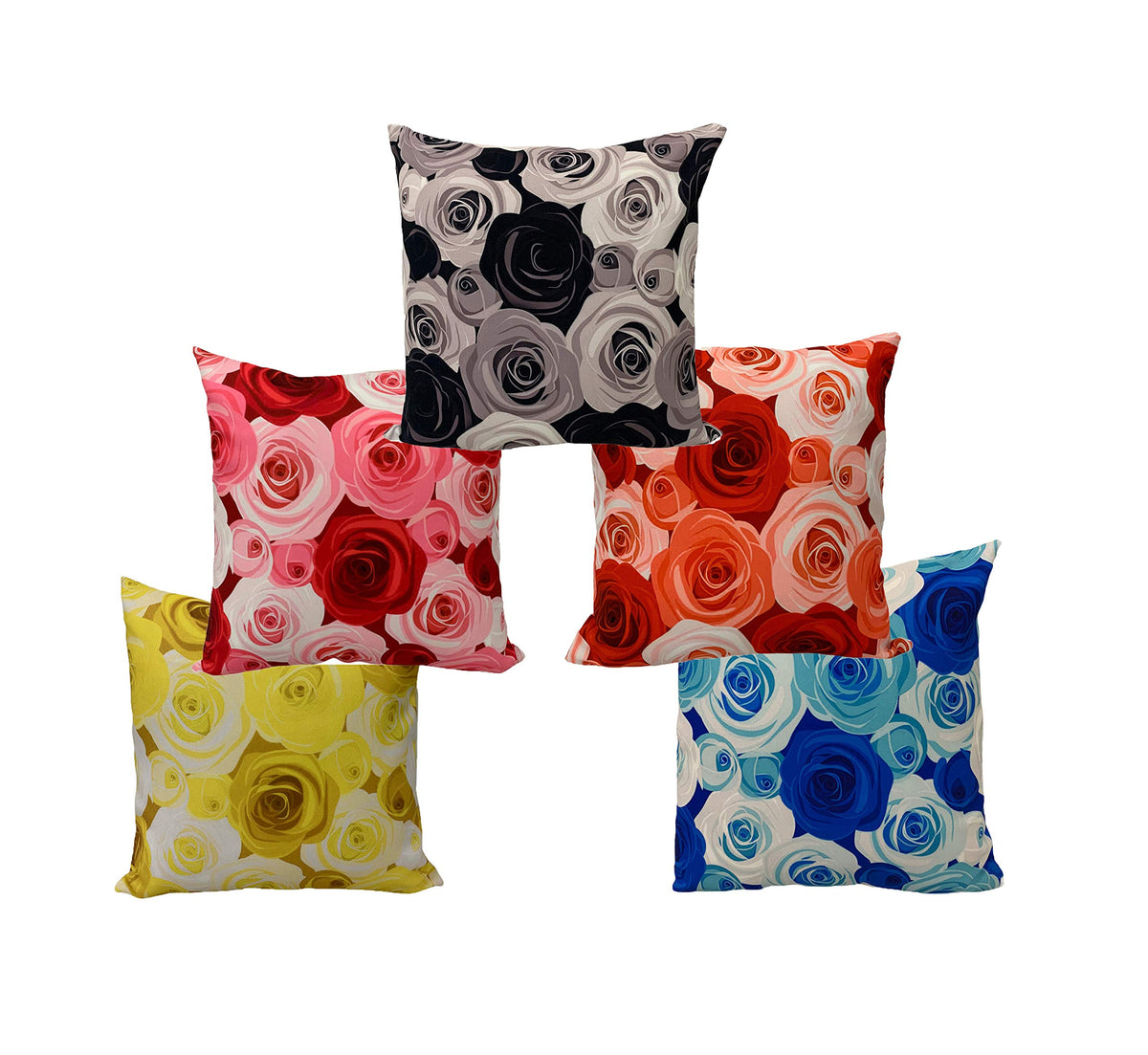 Shopping Tree Rose Multicolour Digital Printed Decorative Canvas Cotton Cushion Cover Sofa 12X12 Inches(Set Of 5 Pcs)For Living