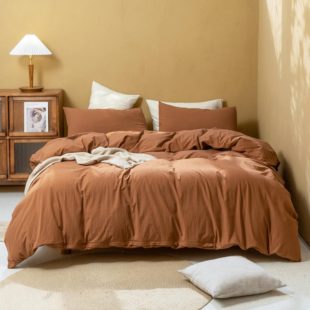 Fossa Linen Duvet Cover Set 100% Washed Cotton Linen Feel Super Soft Breathable Cozy Simple Style 3 Pieces Bedding Sets Solid Da