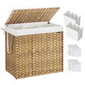 SONGMICS Laundry Hamper with Lid, 160 L Clothes Hamper with 2 Removable Liner Bags, 6 Mesh Bags, Wicker Laundry Basket, Double L