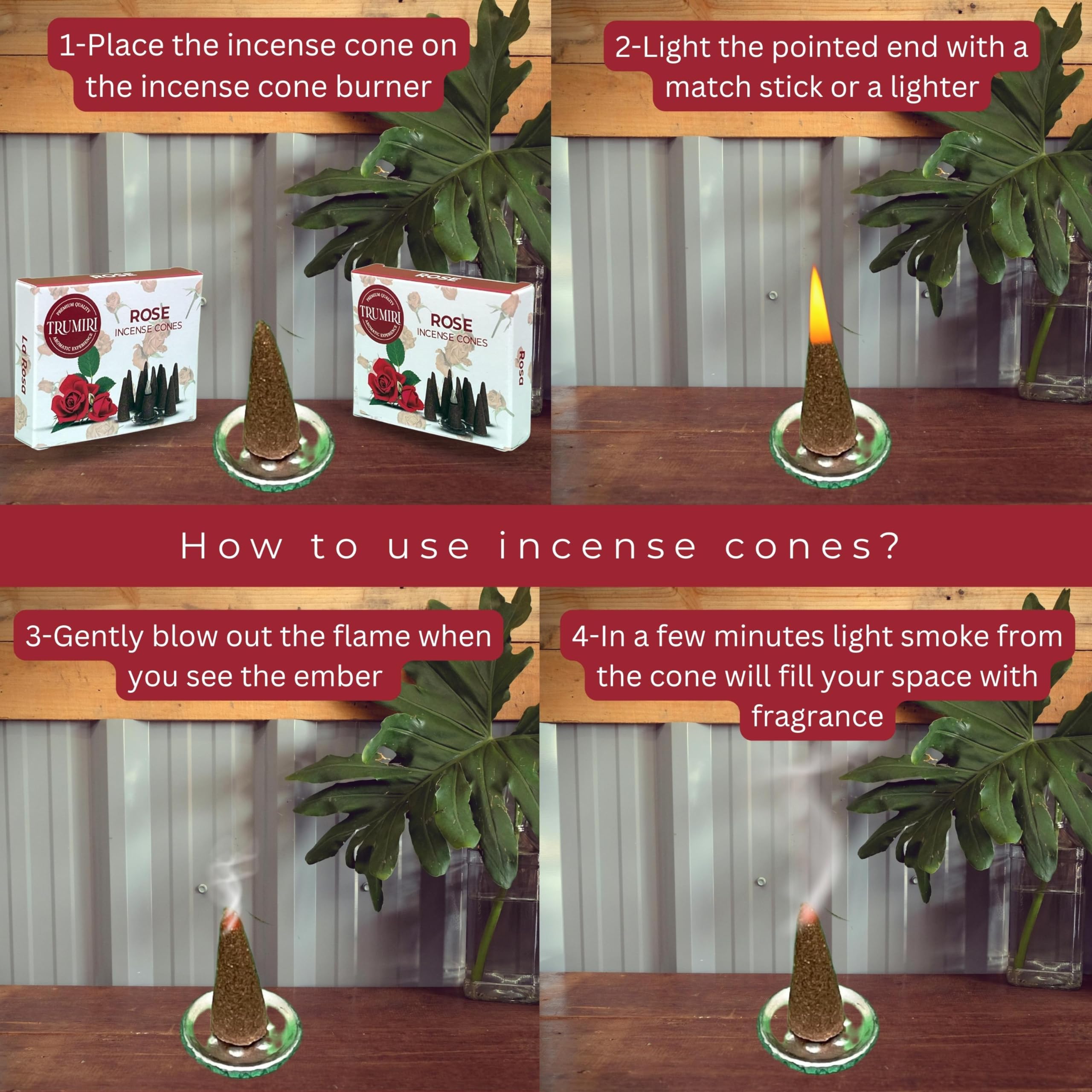Rose Incense Cones - Total 20 Cone Incense - Dual Pack Of 10 Insence Cones - Incense Cones Scented - Cone Incense Scents - Insen