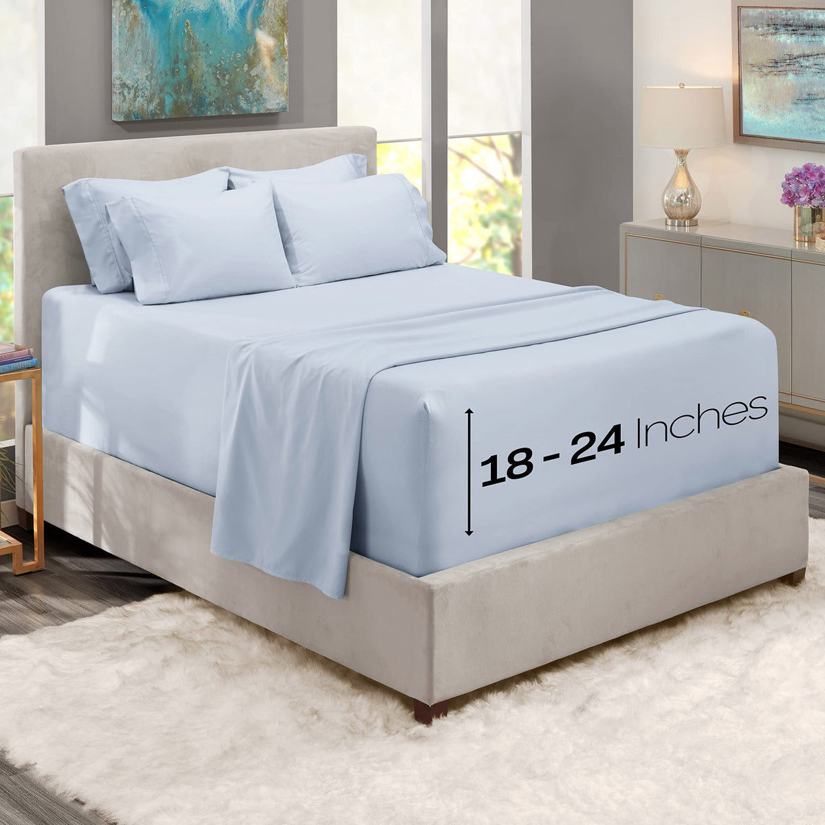 Nestl Bed Linen Set - 6Pcs Soft Microfiber California King Sheet Set, Deep Pocket, Ice Blue