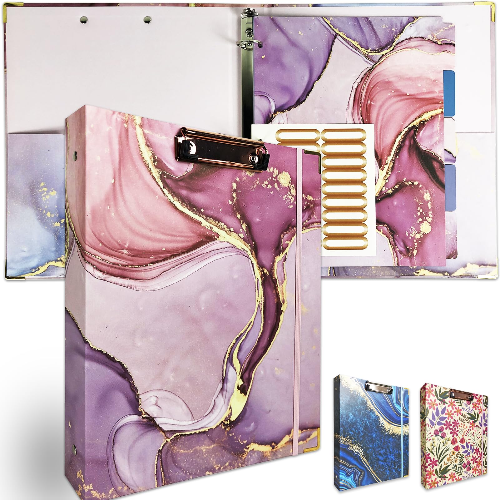 Binditek 3 Ring Binder,1 Inch Round Ring Binder With 5-Tab Binder Dividers,2 Interior Pockets,Low Profile Clip Clipboards And La