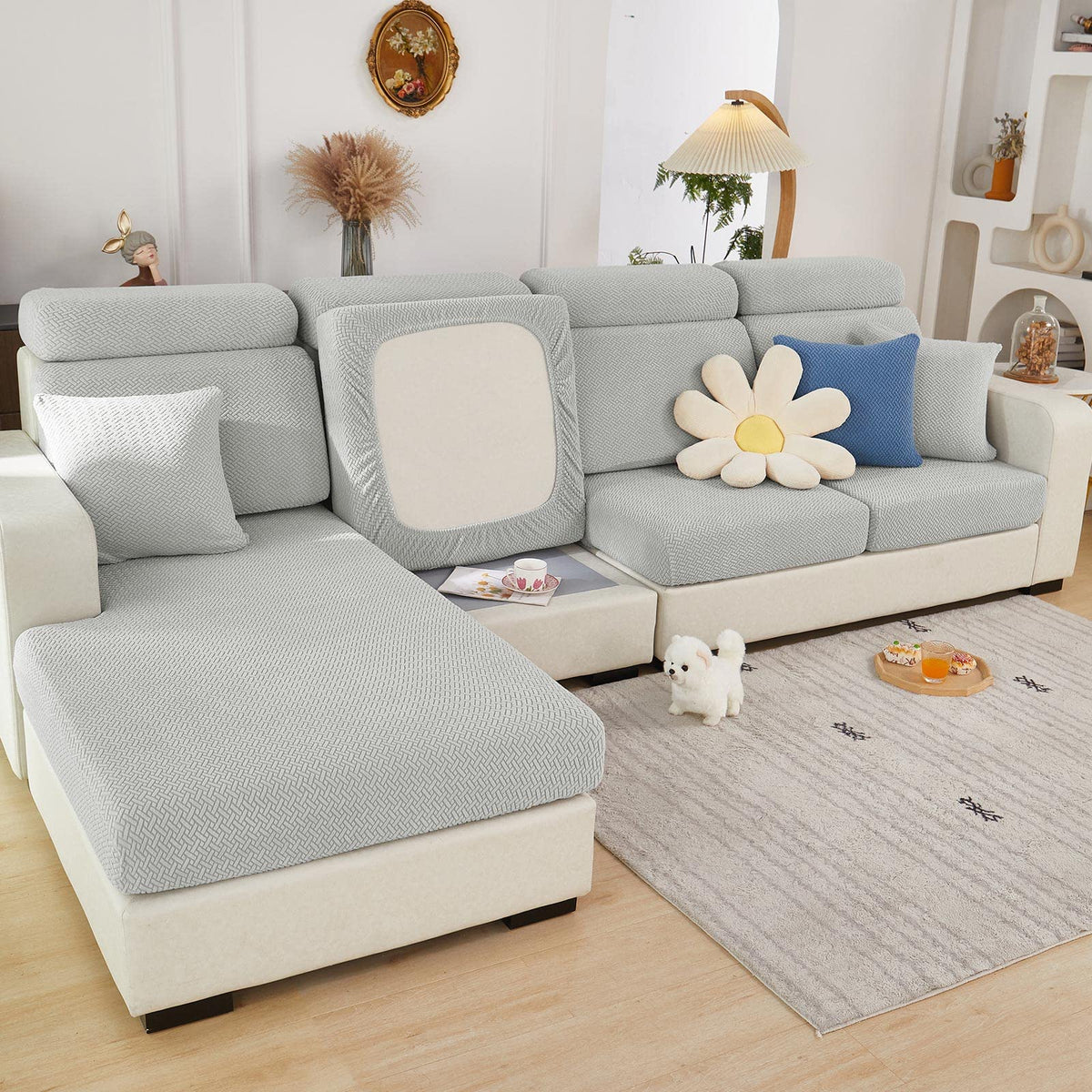 2024 New Wear-Resistant Universal Sofa Cover, Stretch Couch Cushion Slipcovers Replacement, Anti-Slip L Shape Sofa And Chaise Lo