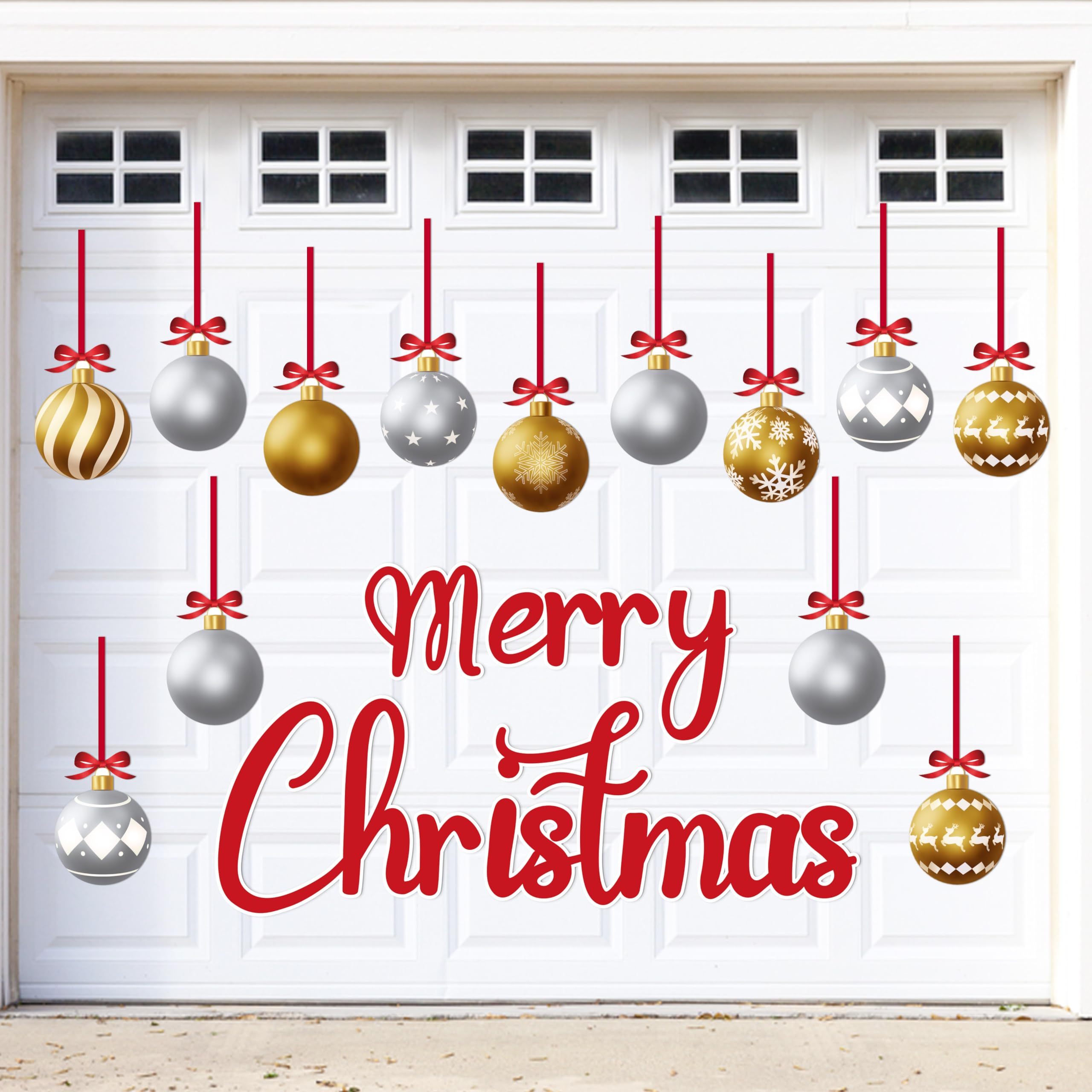 90Shine 32Pcs Christmas Garage Door Decorations Magnets - Merry Xmas Ball Holiday Refrigerator Fridge Kitchen Decor(Gold, Silver