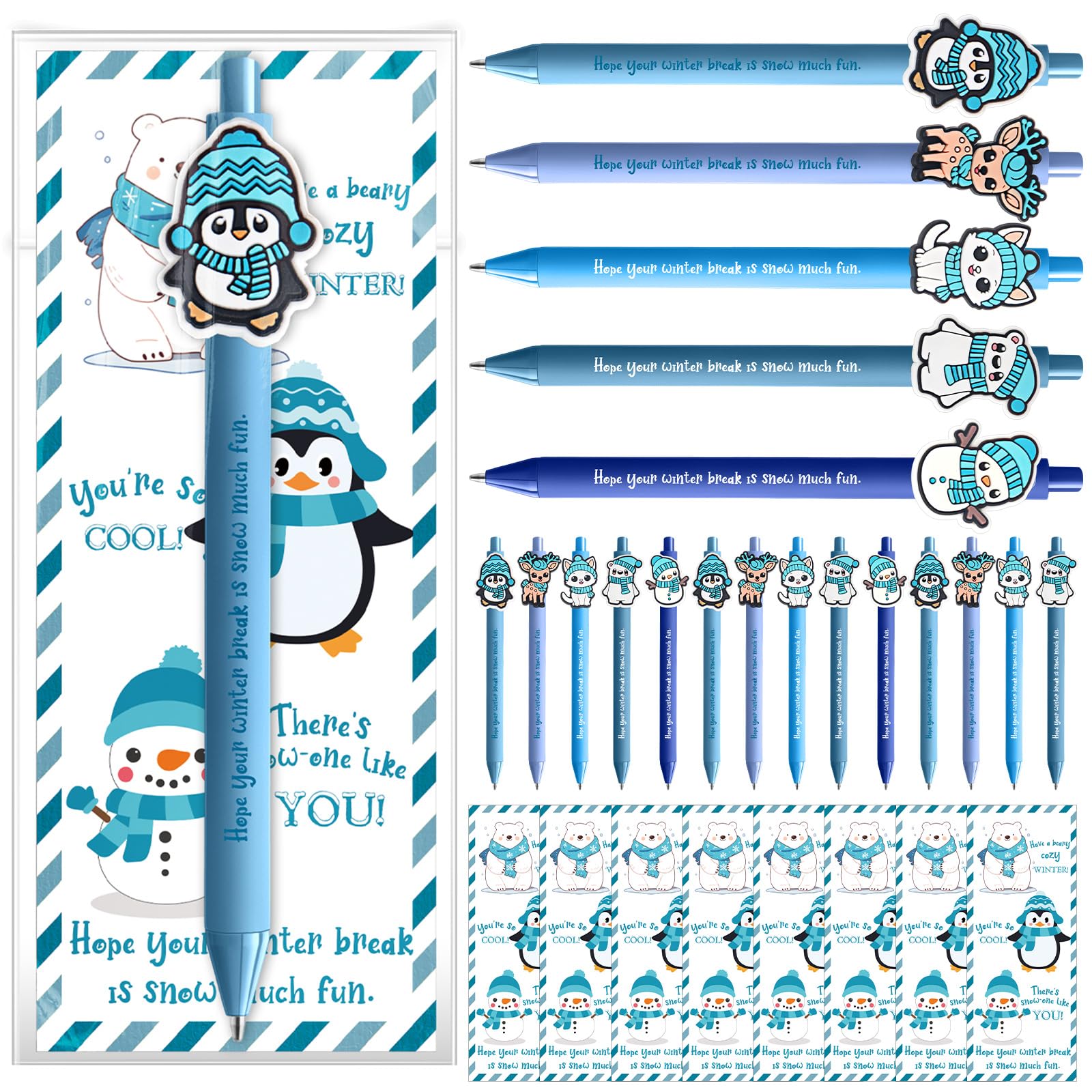 Sayglossy 40 Set Christmas Winter Gifts Bulk Winter Themed Ballpoint Pen Cute Snowman Penguin White Bear Party Gift with Inspira