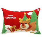 Alysheer Merry Christmas Deer Embroidered Lumbar Decorative Throw Pillow Cover 12x20, Soft Warm Cozy Cotton Embroidery Cushion C