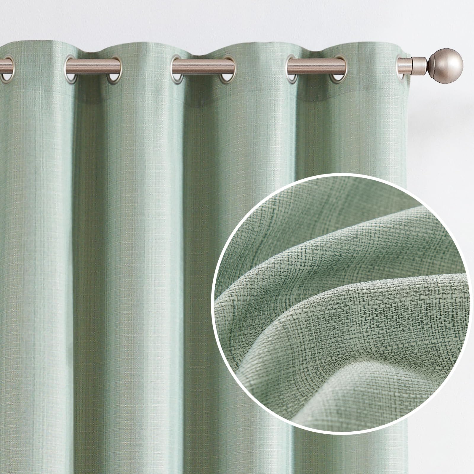 jinchan Linen Textured Curtains 96 Inches Long Curtains for Living Room Heathered Green Curtains Grommet Top Light Filtering Dra