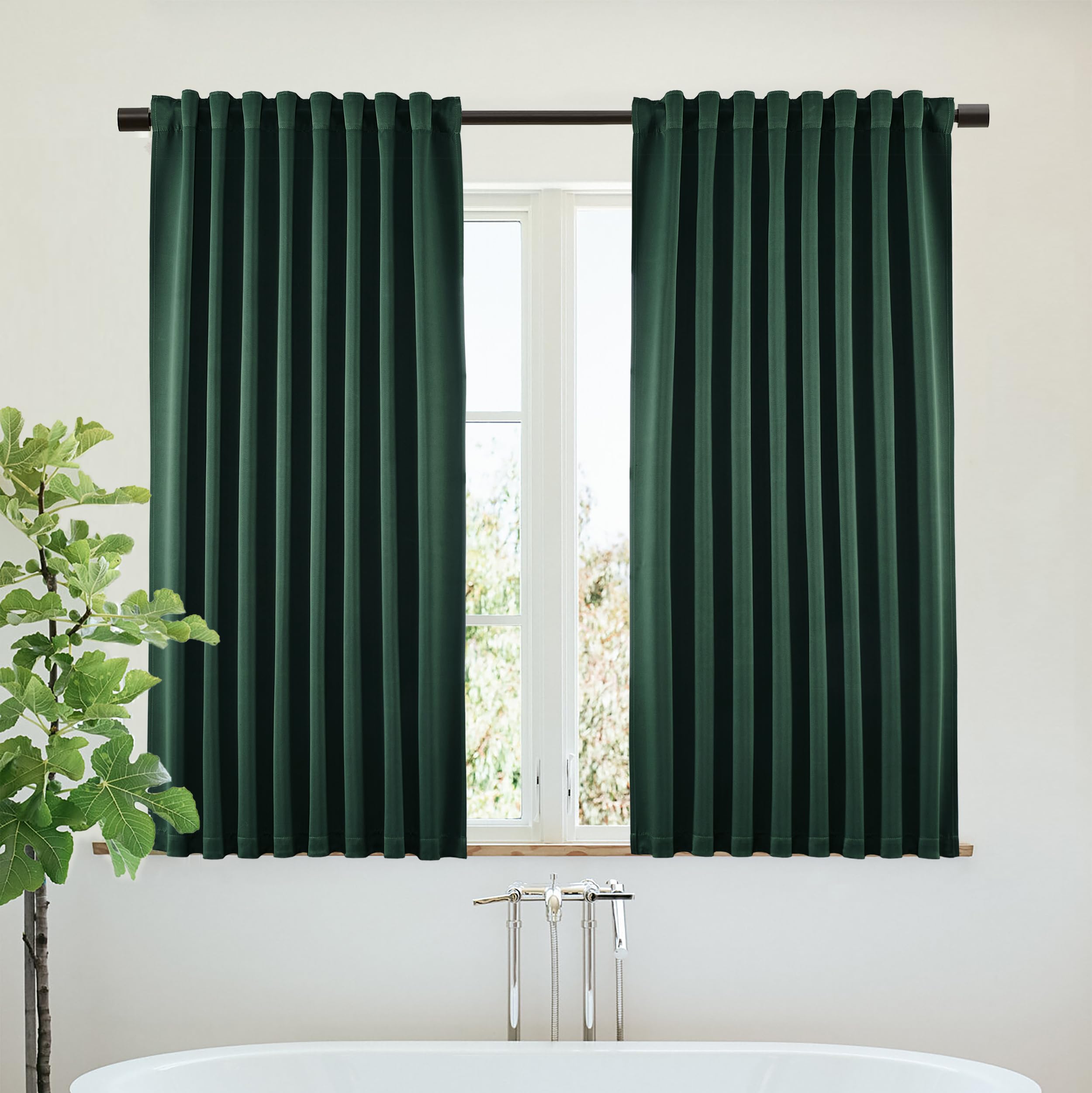 Shineland Dark Green Blackout Curtains Boho Short Length Window Curtains For Bathroom Bedroom,52 Wide X 45 Inch Long 2 Panels Se