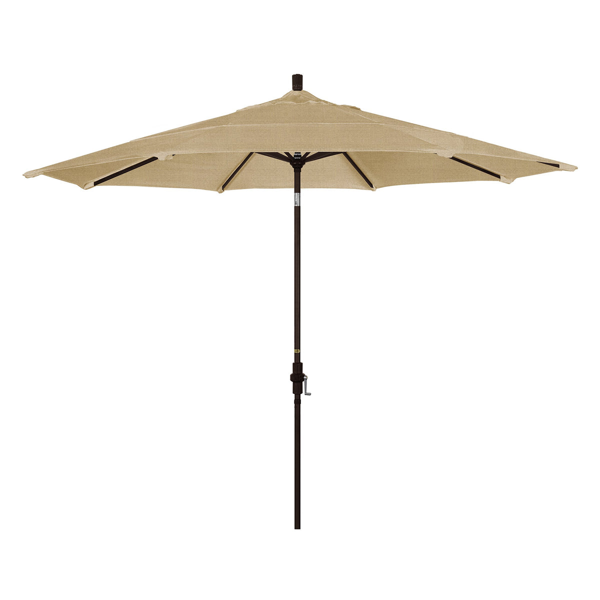 California Umbrella Gscu118117-8318-Dwv 11' Round Aluminum Market, Crank Lift, Collar Tilt, Bronze Pole, Sunbrella Linen Sesame