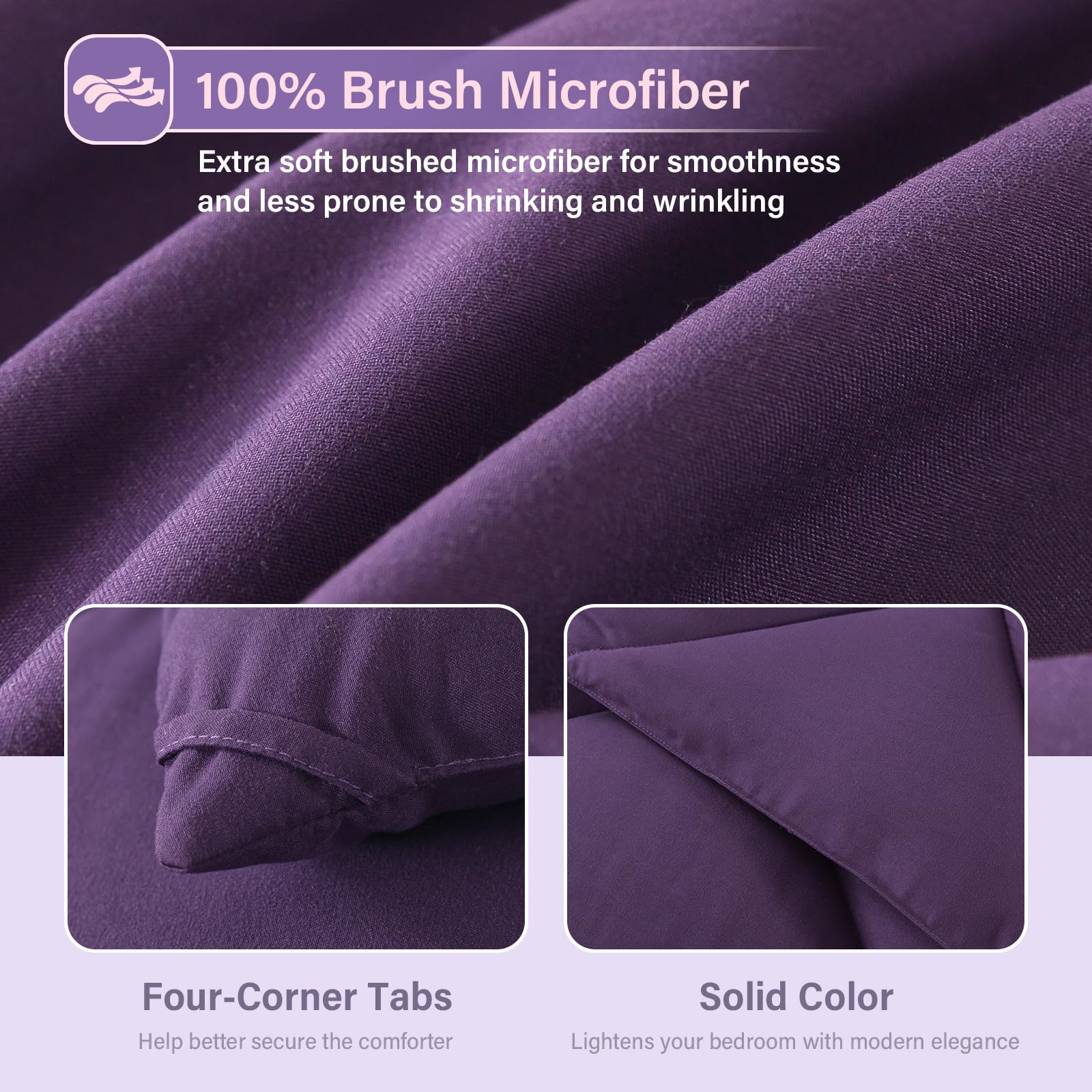 Cosybay Bed In A Bag Full Comforter Sets 7Pcs All Season Solid Down Alternative Bedding Sets Purple With Comforter, Pillow Shams