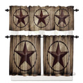 Western Kitchen Curtains And Country Valance Set, Texas Star Retro Rustic Wooden Boards Small Short Half Farmhouse Tier Curtains