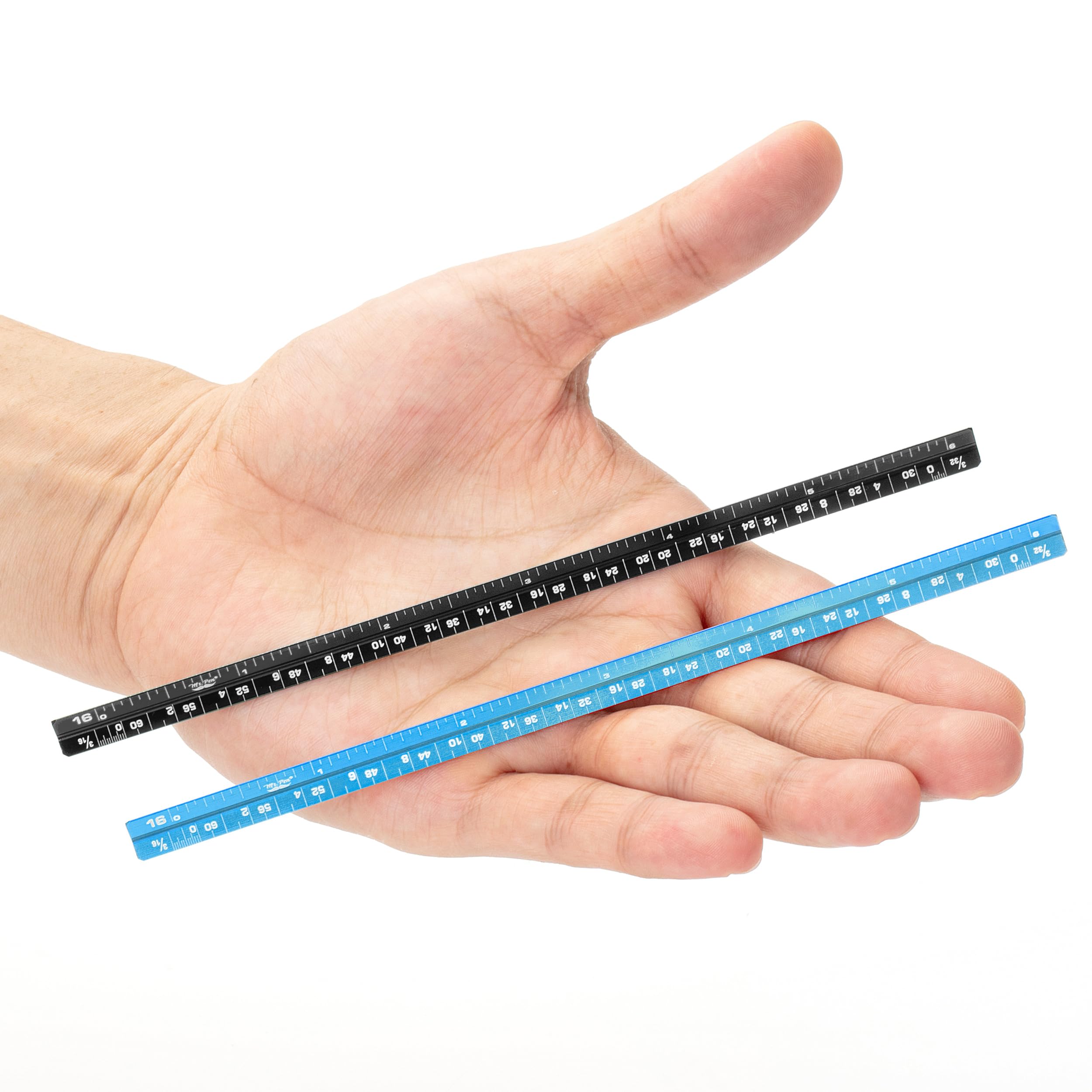 Mr. Pen- Small Architectural Scale Ruler, Aluminium, 6 Inch, 2 Pack, Black And Blue, Pocket Size Ruler, Triangle Ruler, Metal Ru