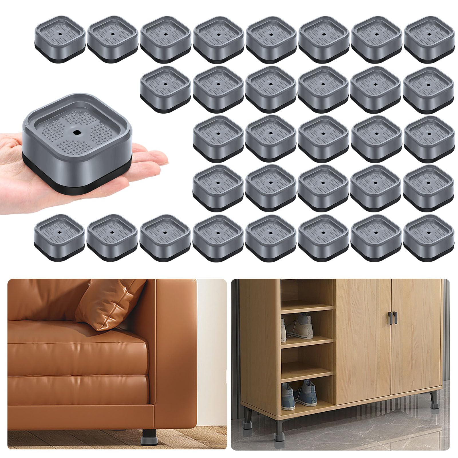 Shouwuhho 32 Pack Furniture Risers Adjustable Bed Risers Heavy Duty Lifts Height 1'', Square Stackable Bed Risers 1, 2 Or 3 Inch