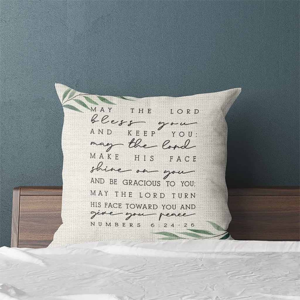 Kongmotree Bible Verse Throw Pillow Cover, Blessing Gift, Scripture Art, Scripture Sayings, Bible Quote, Numbers 6:24-26, Church