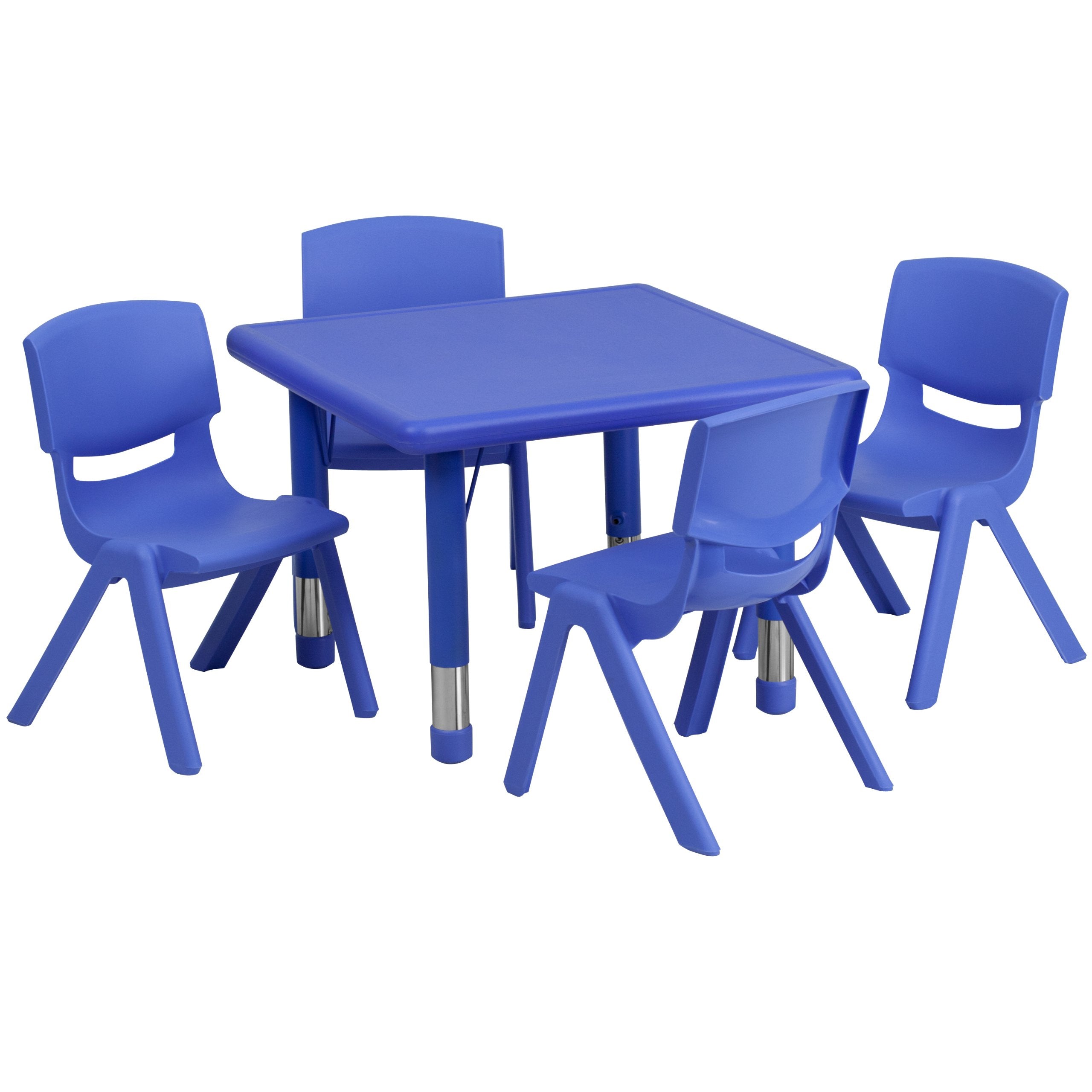 Flash Furniture Emmy 24'' Square Blue Plastic Height Adjustable Activity Table Set with 4 Chairs