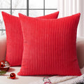 Softalker Christmas Pillow Covers 16X16 Set Of 2, Super Soft Boho Striped Corduroy Pillow Cover, Xmas Decorative Throw Pillows F