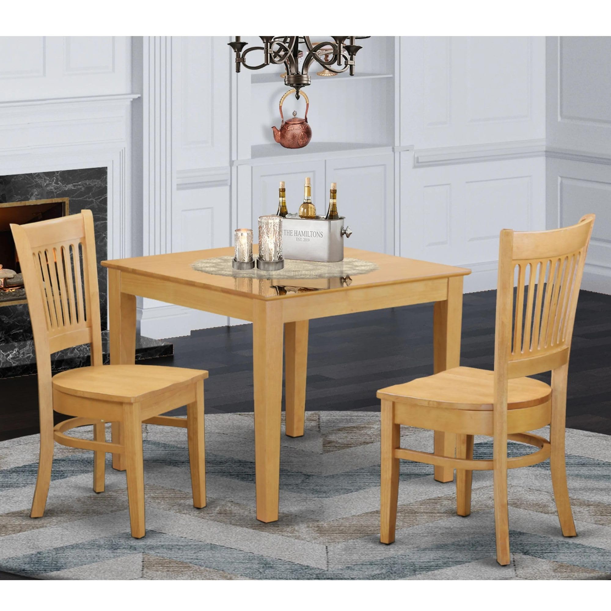 East West Furniture OXVA3-OAK-W 3 Piece Dinette Set for Small Spaces Contains a Square Dining Table and 2 Dining Room Chairs, 36x36 Inch, Oak