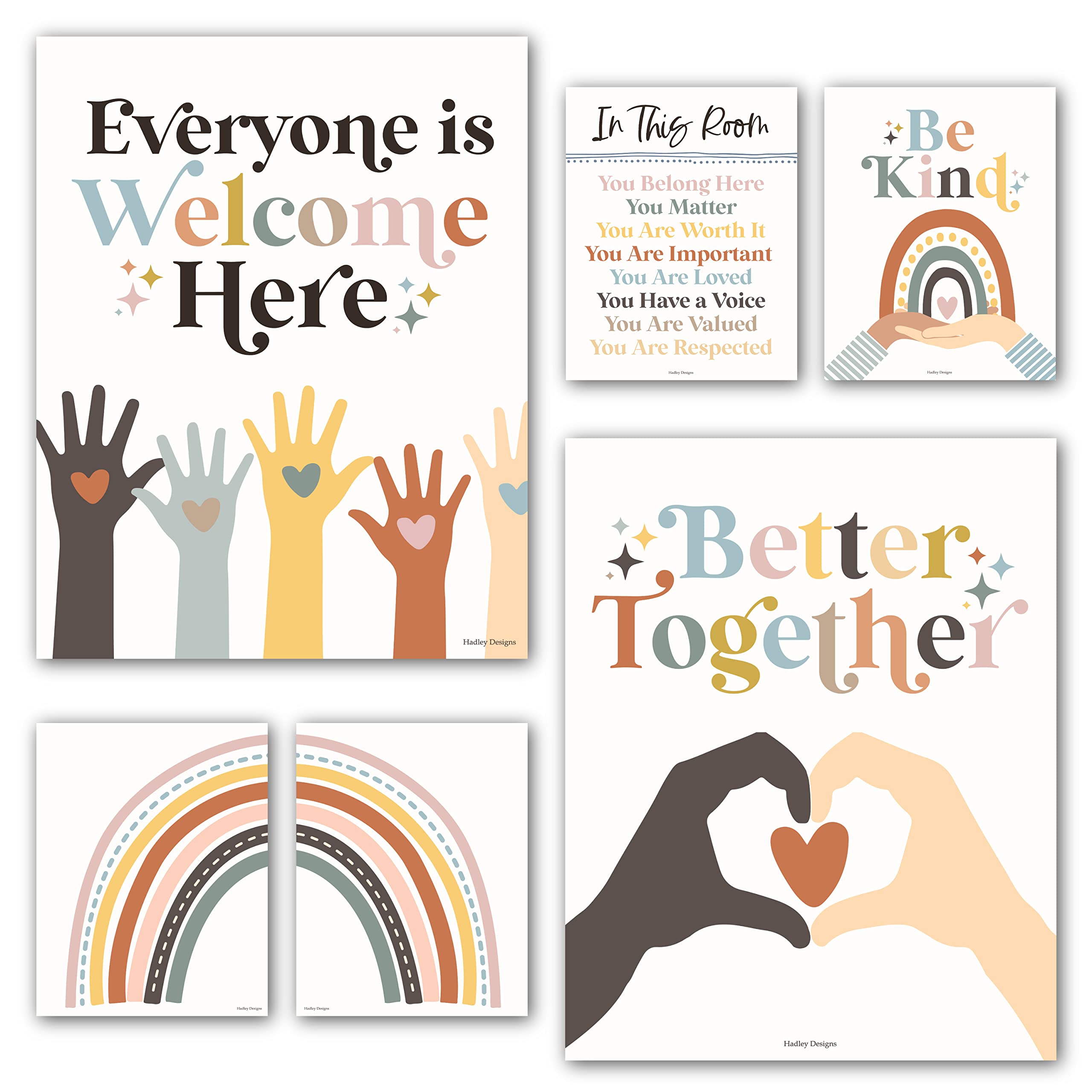 Hadley Designs 6 Rainbow Diversity Posters For Classroom, Multicultural Posters For Classroom, Classroom Posters For Teacher Wal
