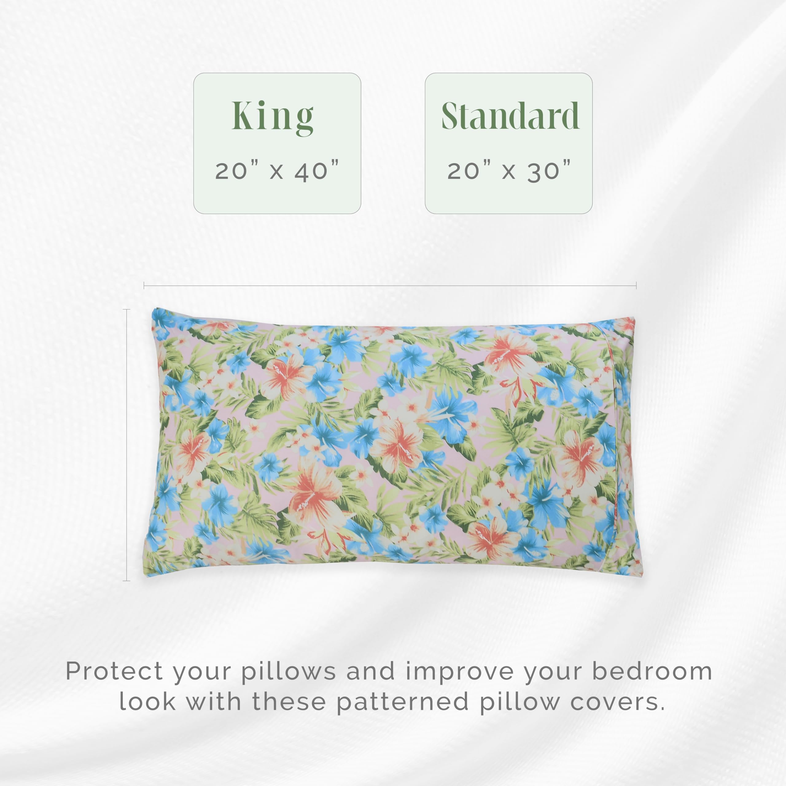 Elegant Comfort Ultra Soft Set Of 2 Floral Print Pillowcases - 1500 Premium Hotel Quality Microfiber, Soft And Smooth Envelope Closure 2-Piece Pillow Covers - Standard/Queen, Magnolia