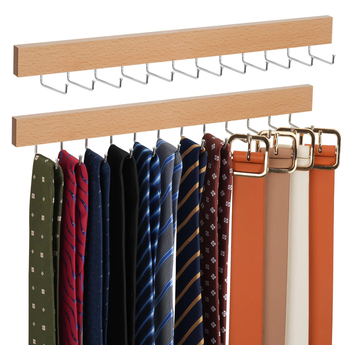 ZEDODIER 2 Pack Tie Rack & Belt Hanger Wall Mounted, Wooden Tie Organizer