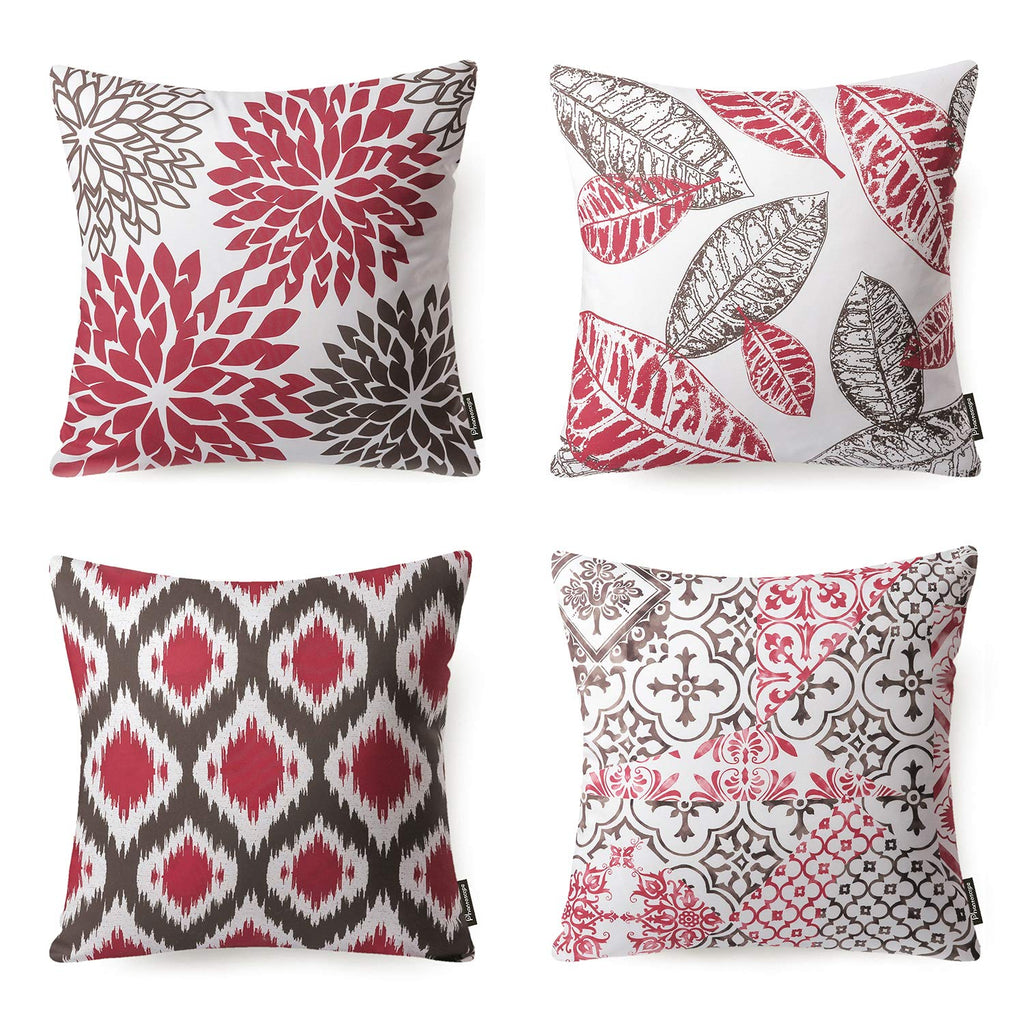 Phantoscope Set of 4 New Living Series Decorative Throw Pillow Case Cushion Cover, Red, 18'' x 18'' inches, 45cm x 45cm