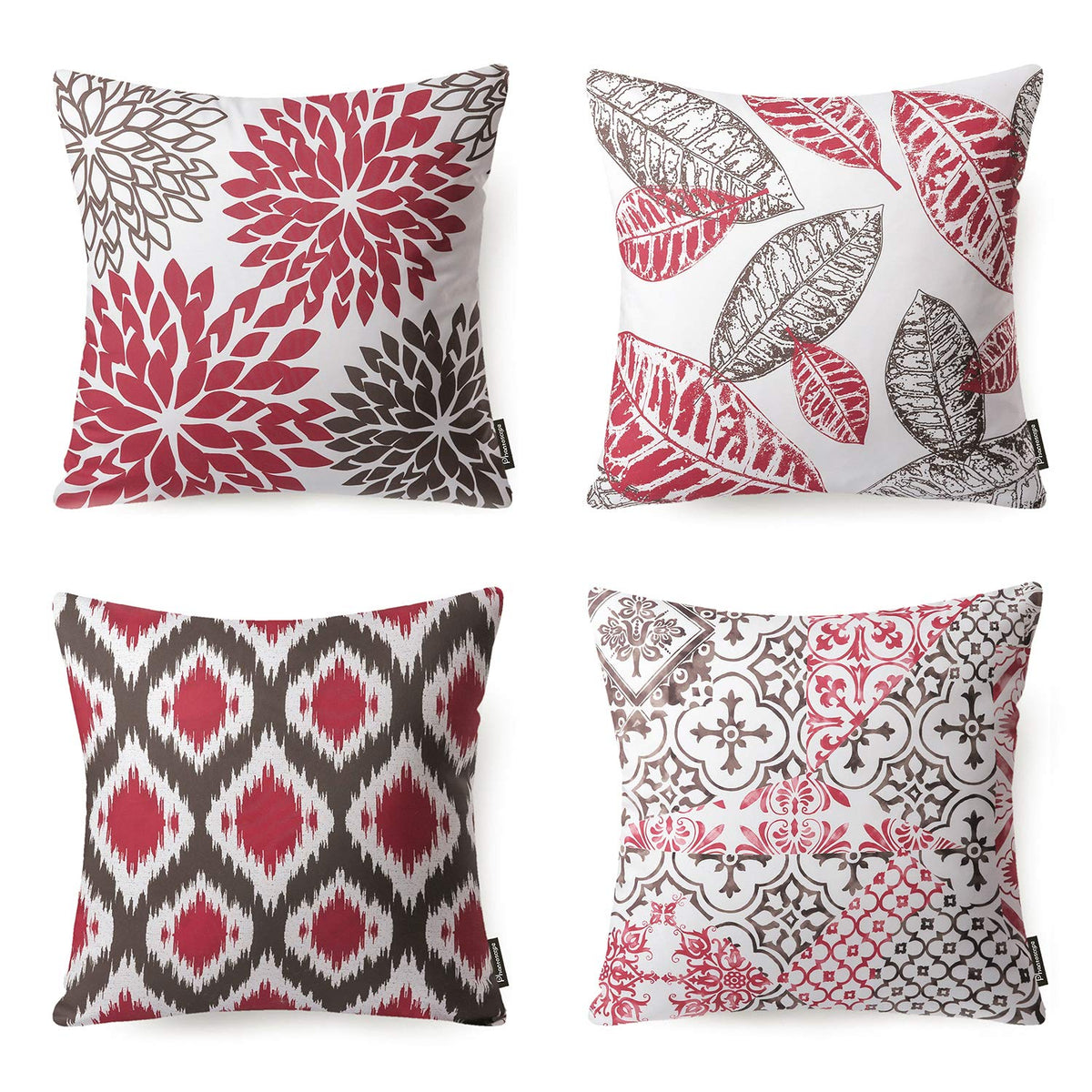 Phantoscope Set of 4 New Living Series Decorative Throw Pillow Case Cushion Cover, Red, 18'' x 18'' inches, 45cm x 45cm