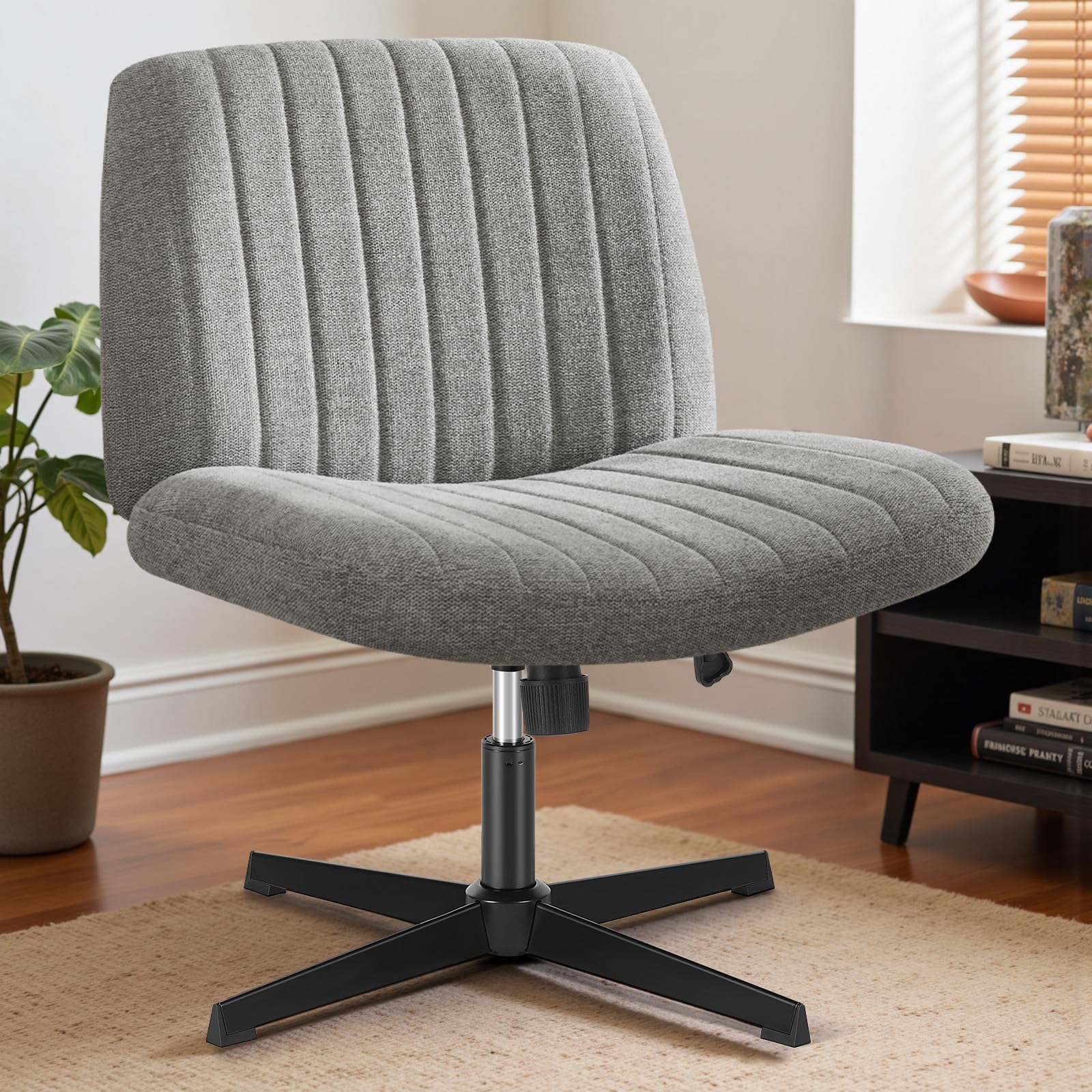 DUMOS Criss Cross Legged Chair Wide Comfy Home Office Desk Seat, No Wheels Armless Computer Task Seating, Swivel Vanity Chair He